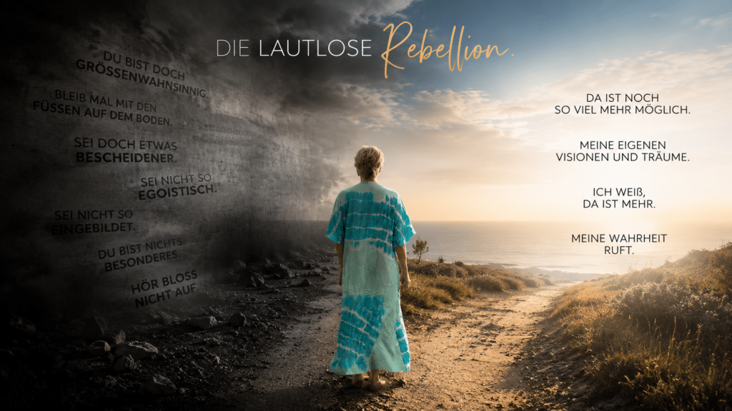 Frau zwischen Dunkelheit und Licht – Sinnbild für leise Anpassung, lautlose Rebellion und den Mut, der eigenen Wahrheit und den eigenen Visionen zu folgen.